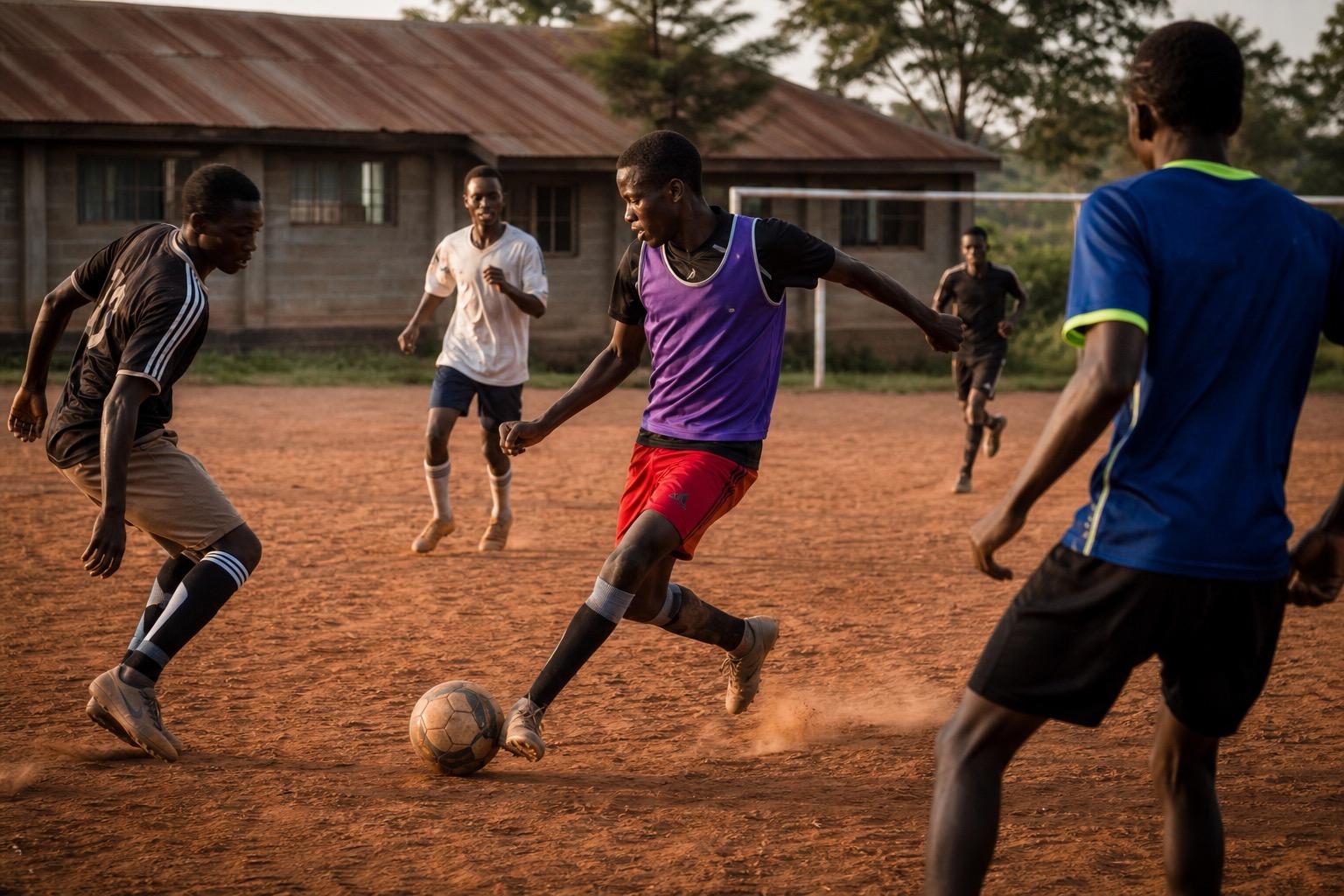 Youth football on a dusty Kenyan school pitch