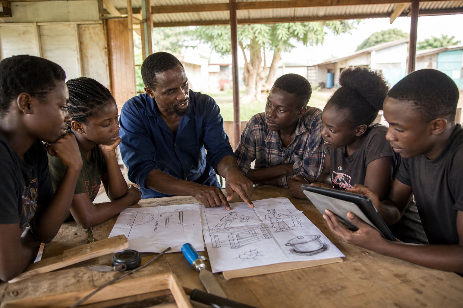 Youth and a mentor discussing career pathways at a workshop table